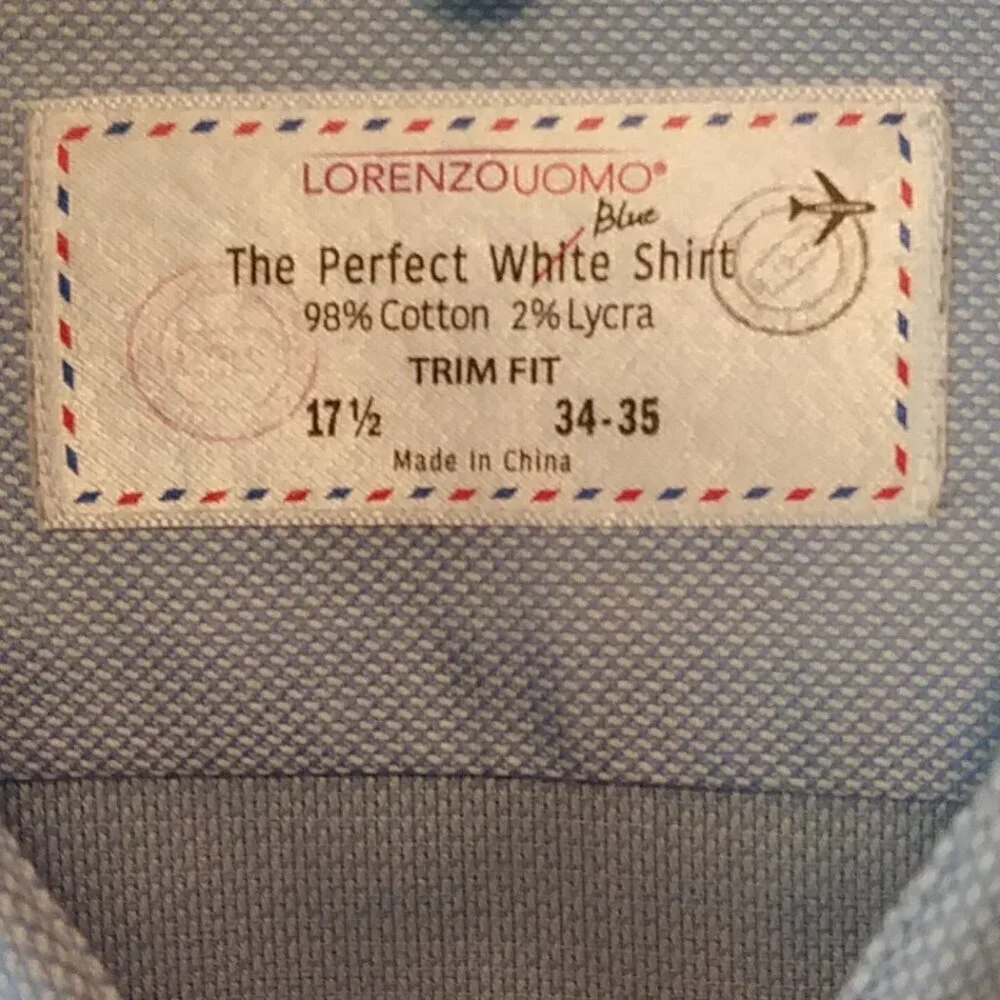 👔 LORENZO UOMO “Perfect White Shirt” Blue Trim Fit Shirt 17.5 / 34-35